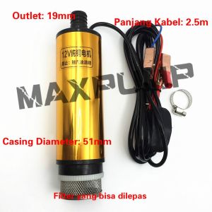 MAXPUMP Pompa air transfer Pompa air celup Air Solar Oil mini dc 12v pompa celup Solar Oli Minyak Diesel Pump Sedot Portable submersible pump 38mm 51mm pompa celup pompa solar pompa minyak silver pompa transfer air solar oil