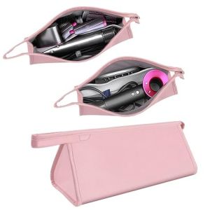 PU Leather Hair Dryer Organizer Storage Bag with Handle Water Proof Large Capacity Hair Dryer Bag Travel Bag Double Compartments Portable Dryer Hair Curling Iron Protective Case