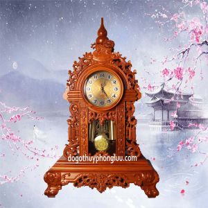Đồng hồ để bàn trạm kỳ lân gỗ hương cao 77x45 sâu 20cm