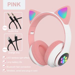 B39M Headphone Bluetooth Lipat lampu warna LED Cat Ear Headphone Bass Bando Bloetooth Headset Gaming