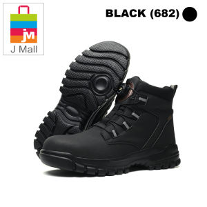 J MALL Safety Shoes Medium-Cut Anti-Smashing Anti-Puncture Lightweight Breathable Protective Steel Toe Cap with rotating button - 682 (BLACK/ YELLOW)