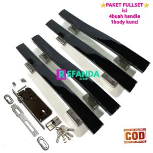 fullset 4buah gagang tarikan handle pintu rumah dan lock body rumah kunci untuk pintu depan model kupu tarung daun pintu2