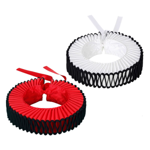Victorian Ruffled Faux Collar for Women Men Black Edging Neck Ruff Clown Choker Collar with Ribbon Tie for Costume Event