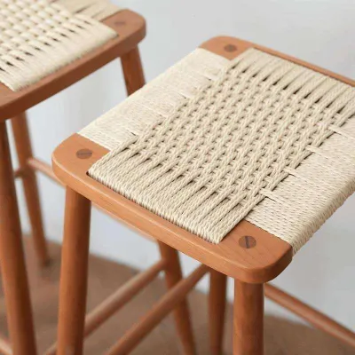 Rattan Wooden High Bar Stool for Home Luxury Dining
