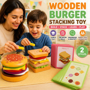 Wooden Burger Sandwich Stacking Toy Montessori Pretend Play Kitchen Learning Gift for Kids