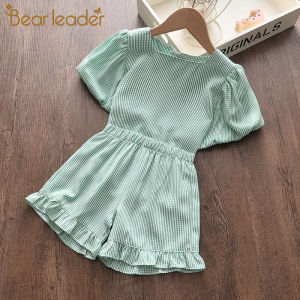 Bear Leader Kids Clothing Sets 2023 New Cool Girls Summer Plaid Clothes Fashion Outfit T-shirt and Pant Children Clothes Suits 2 6Y