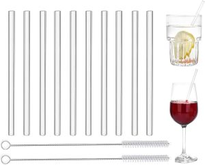 ALINK Short Glass Straws 6 Inch Small Reusable Clear Glass Coffee Cocktail Martinis Stirrers/Straws Pack of 10 with 2 Brush