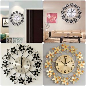 XIAHU Khung loại Đồng hồ treo tường Hoa Sắt Cơ chế thạch anh Đồng hồ trang trí Im lặng Cơ chế im lặng Đồng hồ treo tường không tiếng kêu Trang trí nhà cửa
