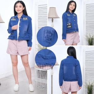 Jaket Jeans Wanita Rumbai Denim Sablon Cewek Kekinian Terbaru