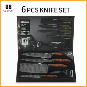 Knife Set 6 PCS Stainless Steel Chef Knife Bread Knife Cleaver Scissors Kitchen Multifunction