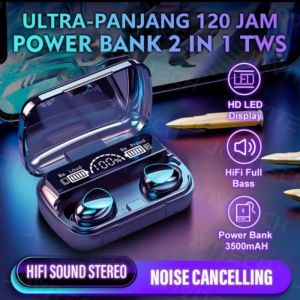 New Earphone Bluetooth TWS M25 Bluetooth 5.3 Headset Power Bank 9D Stereo Wireless Headphone Tampilan LED HiFi Suara Stereo Sports Gaming Earbuds LED Mic Earbud