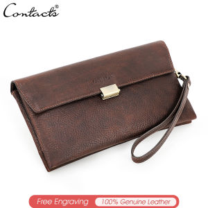 CONTACTS Mens Genuine Leather Retro Mens Handbag with Wrist Strap Mens Handbag Zipper Clutch Bag Wallets