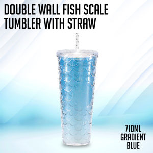 Easyprint 710ML Double Wall Fish Scale Tumbler Gradient Color with Straw