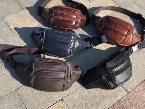 Mens Waist Pack Cowhide Leather Waist Belt Bag Male Fanny Pack Sling Shoulder Bags Pouch