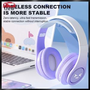 [UEB AUTO] Kawaii Wireless BT5.3 Headset Rechargeable RGB Glowing BT Headphone Gradient Color Smile Face Over-Ear Headsets Gift for Friends