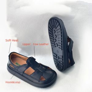 Premium Top-grain Leather Boys Sandals Summer Genuine Leather Upper Breathable Childrens Beach Shoes Girls Flats Footwear
