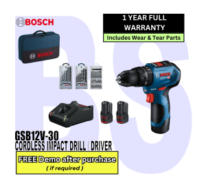 BOSCH PRO Cordless Impact Drill Driver. 2 battery 1 charger screwdriver bit set metal and wood drill bit set | GSB 12V-30 Professional