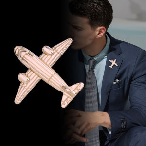 1Pc New Retro Airplane Minimalist Striped Brooch Mens Classic High End Texture Banquet Accessory Gold Silver Brooches Jewelry Gift