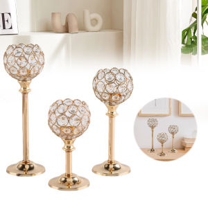 Sikiwind Set of 3 Metal Crystal Bowl Candelabras Tall Votive Candlestick Holders Gold Candle Holders for Dining Table Wedding Decor