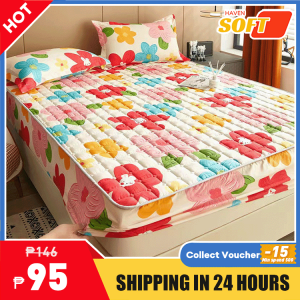 Bestselling Quilted Cotton Mattress Protector Fitted Bed Sheet with Flower Design for Single/Double/Queen/King Beds - Keep Your Bed Clean and Stylish