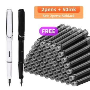 2pens + 50ink Kawaii Fountain Pen Set 0.38mm EF Nib Replacable Ink Writing Pens School Supplies Stationery Calligraphy Ink Pen