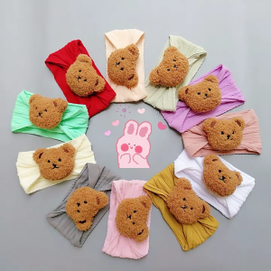 Trẻ em băng đô tua-ban gấu phim hoạt hình xoắn hairband màu trơn Mũ Nón mềm mại và co giãn Phụ kiện tóc cho bé gái