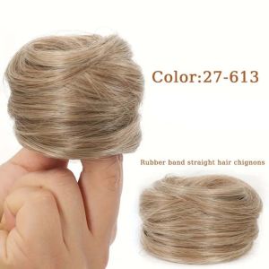OMQAIO Tổng hợp Búi tóc lộn xộn Thanh lịch Dây cao su đàn hồi Búi tóc thẳng Cổ điển Tự nhiên Bộ tóc giả búi hoa dành cho phụ nữ