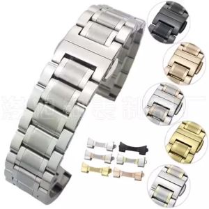 [ｈｏｔ] Suitable for solid steel watch straps substitute for the Masterpiece five-bead butterfly clasp vacuum electroplated mens and womens watch chains with flat and curved ends
