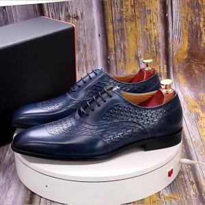 Luxury Genuine Leather Oxford Shoes Men Elegant Office Pointed Toe High Quality Black Blue Lace Up Mens Business Dress Shoes2026
