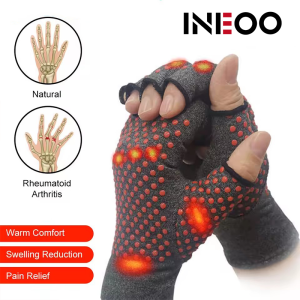 INEOO Compression Arthritis Gloves Half Finger Relief Copper Ion Fiber Pressure Protective Gloves Joint Rehabilitation Care Training