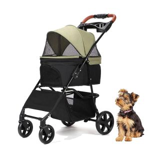 【Fit 15KG Pet】Dog Stroller Pet Foldable Travel Stroller Detachable Pet Trolley for Dog and Cat Pet Push Storage Basket