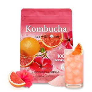 [KKOKDAM] Kombucha Tea - Grapefruit & Hibiscus Korean Tea  - Kombucha Drinks Probiotic Support Low Calorie Sugar Free Kombucha Pack - 500g Bulk Pouch