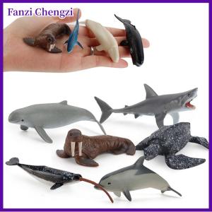 Fanzi Simulation Marine Life Action Figures Ocean Animal Model Educational Toys Cake TopperCollection Gift Shark Dolphin Hammerhead