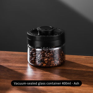 BINCOO Storage Jar Grey Glass Vacuum Coffee Bean Canister Sealed Tank Press Type 400ML/800ML/1200ML