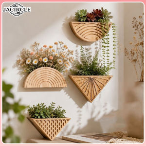 JACIRCLE Wooden wall-mounted Planter semicircular/Triangle Flower Pot flower arrangement Wall Decor Succulent Storage shelf创意墙壁花盆