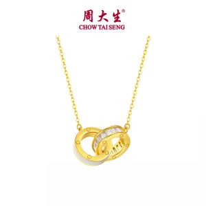 CTS S925 Silver Zircon Shell Interlocking Circles Necklace CHOW TAI SENG 周大生 S0N301160YH 