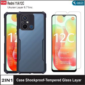 Case Redmi 12c/11a Paket 2in1 Hardcase Shockproof Tarnsparan Free Tempered Glass Layar