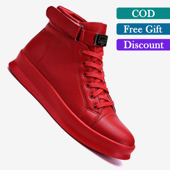 Leather Boots Men Designer Ankle Boots High Top Sneakers Casual Shoes  Casual Martin Boot for Men (Black,White,Red)
