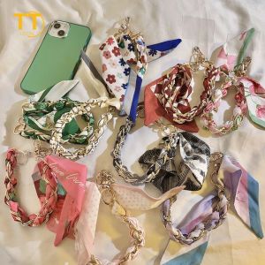 Tri-Town Universal Anti-lost Phone Lanyard Womens Handbag Handle Silk Scarf Long Tie Strap Ribbon-decorated Tote Bag