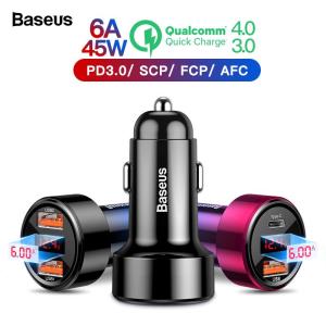 Baseus 45W Quick Charge 4.0 3.0 USB Car Charger Fast Charging for iPhone 13 Pro Max 12 11 Xiaomi Samsung QC4.0 QC3.0 QC Type C PD Car Fast Mobile Phone Charger