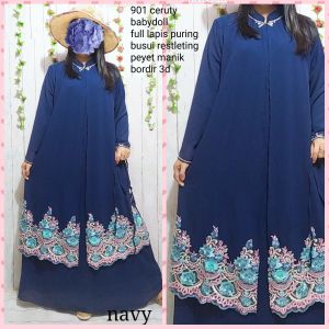 gamis ceruty babydoll /gamis  kaftan sabyan bordir   3d size JUMBO & STANDART free masker