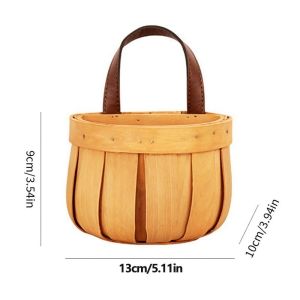 Kitchen Bedroom Sundries Basket Storage Hand-Woven Organizing Hanging Ginger Garlic Leather Handle Wall-Mounted Bamboo Woven