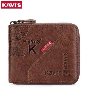 KAVIS Original 100% Genuine Leather Men Wallet Coin Purse Man Small Cluth Rfid Blocking Mini Card Holder dompet lelaki kulit beg duit