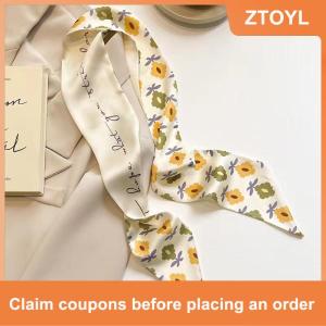 【ZTOYL】 2 5ชิ้นตกแต่งมัลติฟังก์ชั่นเรโทรสีเหลืองผ้าพันคอผ้าไหมขนาดเล็กผ้าพันคออารมณ์ริบบิ้นยาวที่คาดผมโบว์เครื่องประดับผม