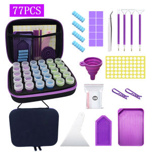 77PCS DIY Diamond Painting Tool Set Cross Stitch Embroidery Pen Tools Set Accessories Adult Children Painting Tool Kit Container Storage Bag Grids Box Pen Handbag