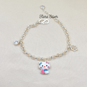 FLORA 0720L - Lắc tay bạc ta hình mèo Hello Kitty mix charm nhỏ dành cho bé gái