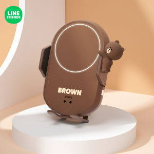 (15W)Line Friends ของแท้ 100% แท่นชาร์จไร้สายในรถยนต์ พร้อมระบบเหนี่ยวนำอัตโนมัติ ชาร์จเร็ว และขาตั้งโทรศัพท์ในรถยนต์สำหรับช่องแอร์และระบบนำทาง ใช้ได้กับสมาร์ทโฟน iOS และ Android อุปกรณ์เสริม Hello Kitty สีน้ำตาล รุ่น WCK1