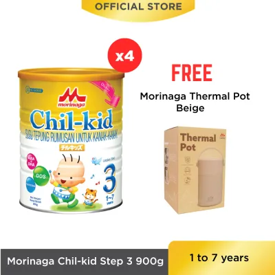 [Old Packaging] Morinaga Chil-kid Step 3 (1 to 7 years) (No Sucrose) 4 tins x 900g [Free 1 Morinaga Thermal Pot]
