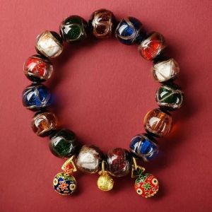 EDTUD Good Luck Glass Bead Bracelet Incense Ash Colorful Enamel Prayer Bracelet Fortune Lightweight Lucky Charm Bracelet Men