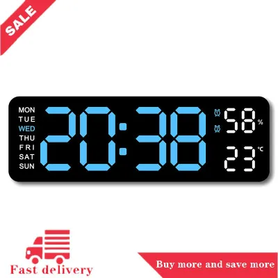 [COD]Flash Delivery Large Digital Wall Clock Temperature And Humidity Week Display Brightness Adjustable Electronic LED Table Alarm Clock